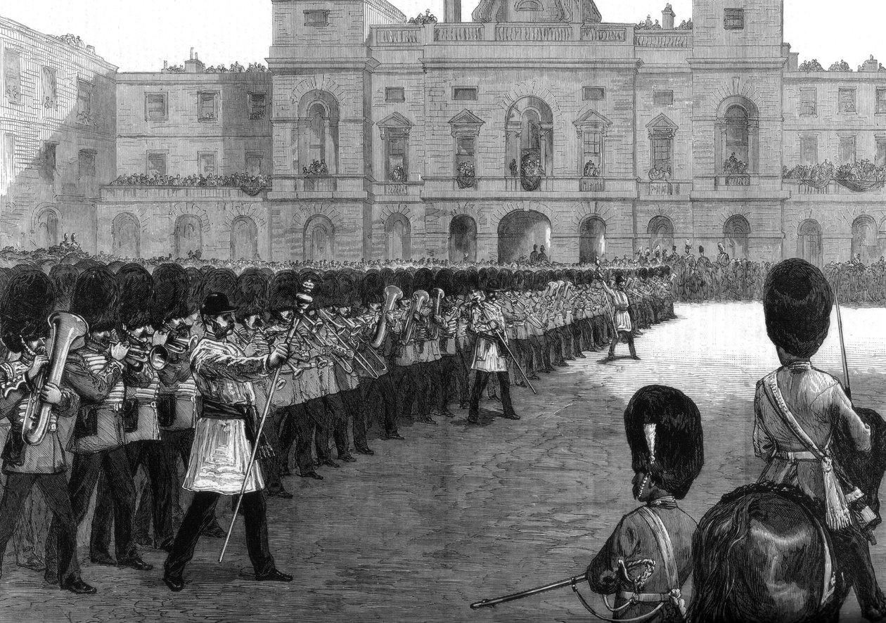Vagter tropper farverne i St James Park på Hendes Majestæts fødselsdag, 1875 af Unbekannt