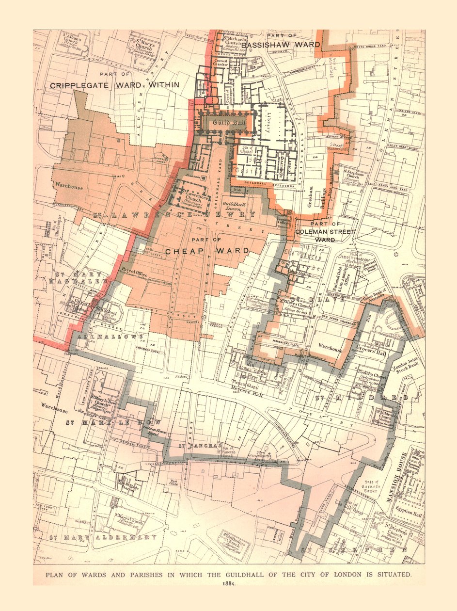 Guildhall City i London. Plan over menigheder og sogne, 1885, 1886 af Unbekannt