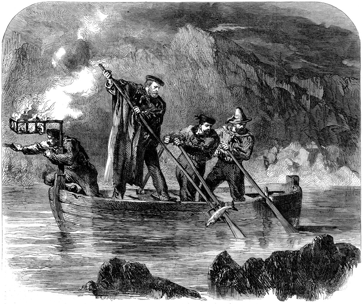 Giuseppe Garibaldi spydfisker om natten ud for Caprera, 1860-61 af Unbekannt