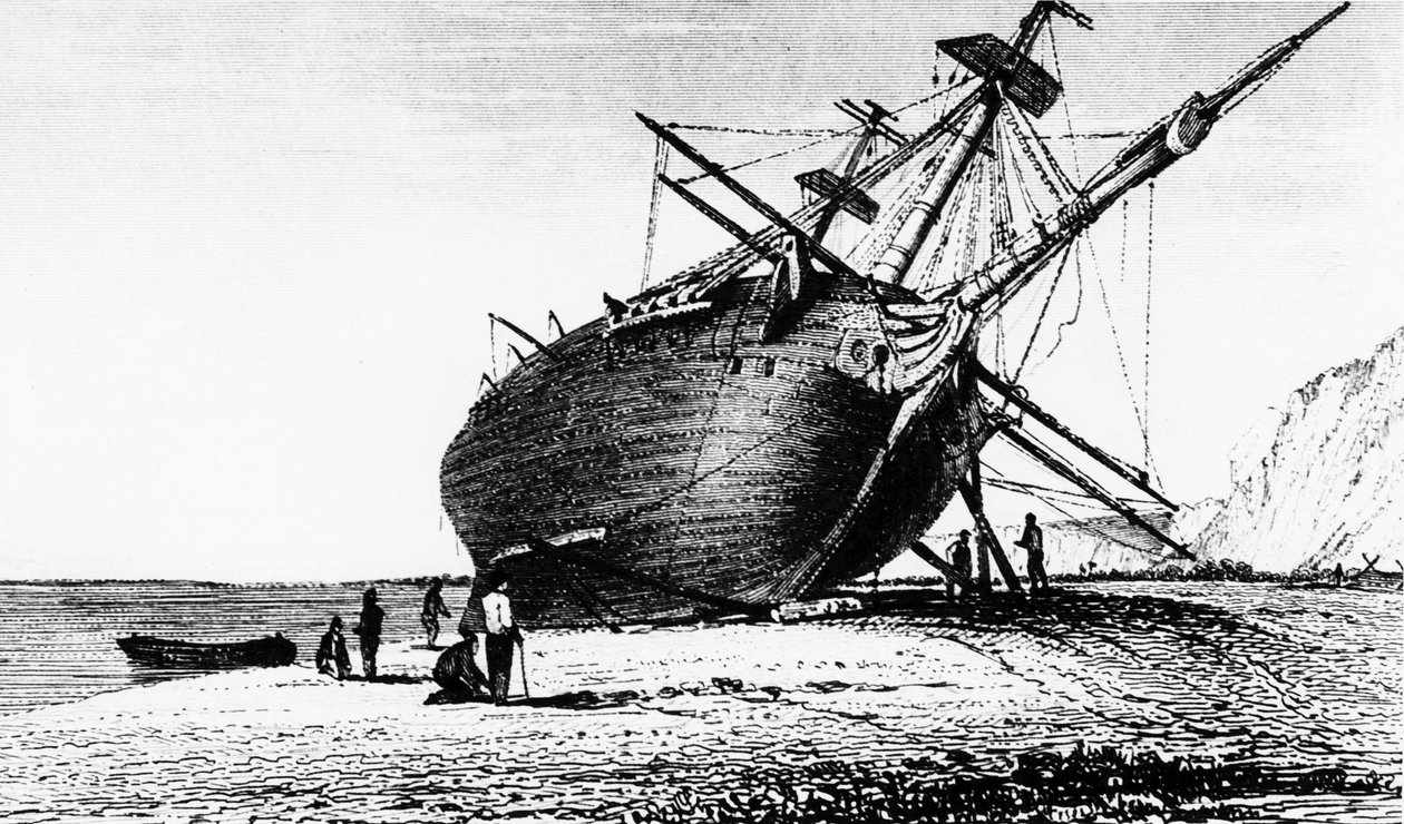 HMS Beagle lagt i land, Rio Santa Cruz, Patagonien, Sydamerika, 1834 1839 af Unbekannt