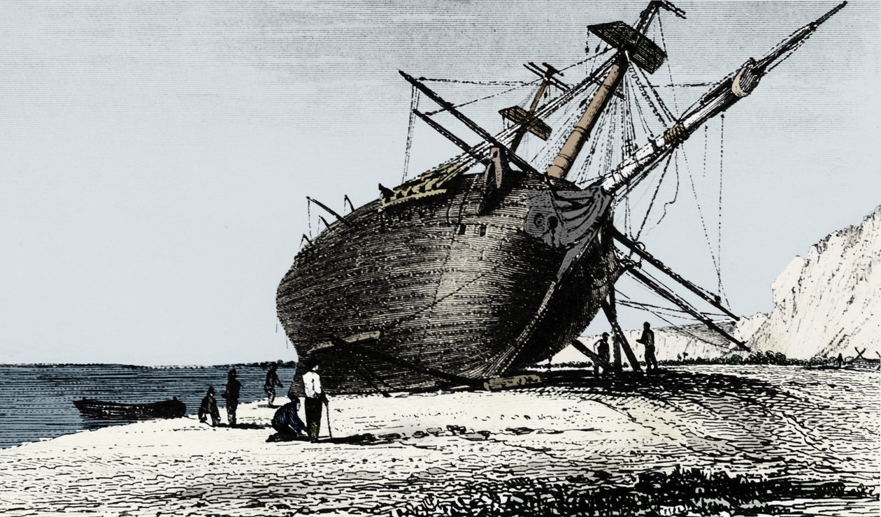 HMS Beagle lagt i land, Rio Santa Cruz, Patagonien, Sydamerika, 1834 1839 af Unbekannt