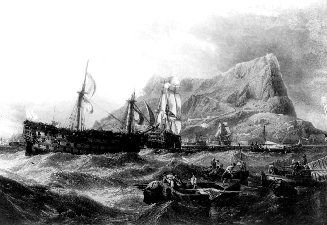 HMS Victory trukket tilbage til Gibraltar, 1805, 1800-tallet af Unbekannt