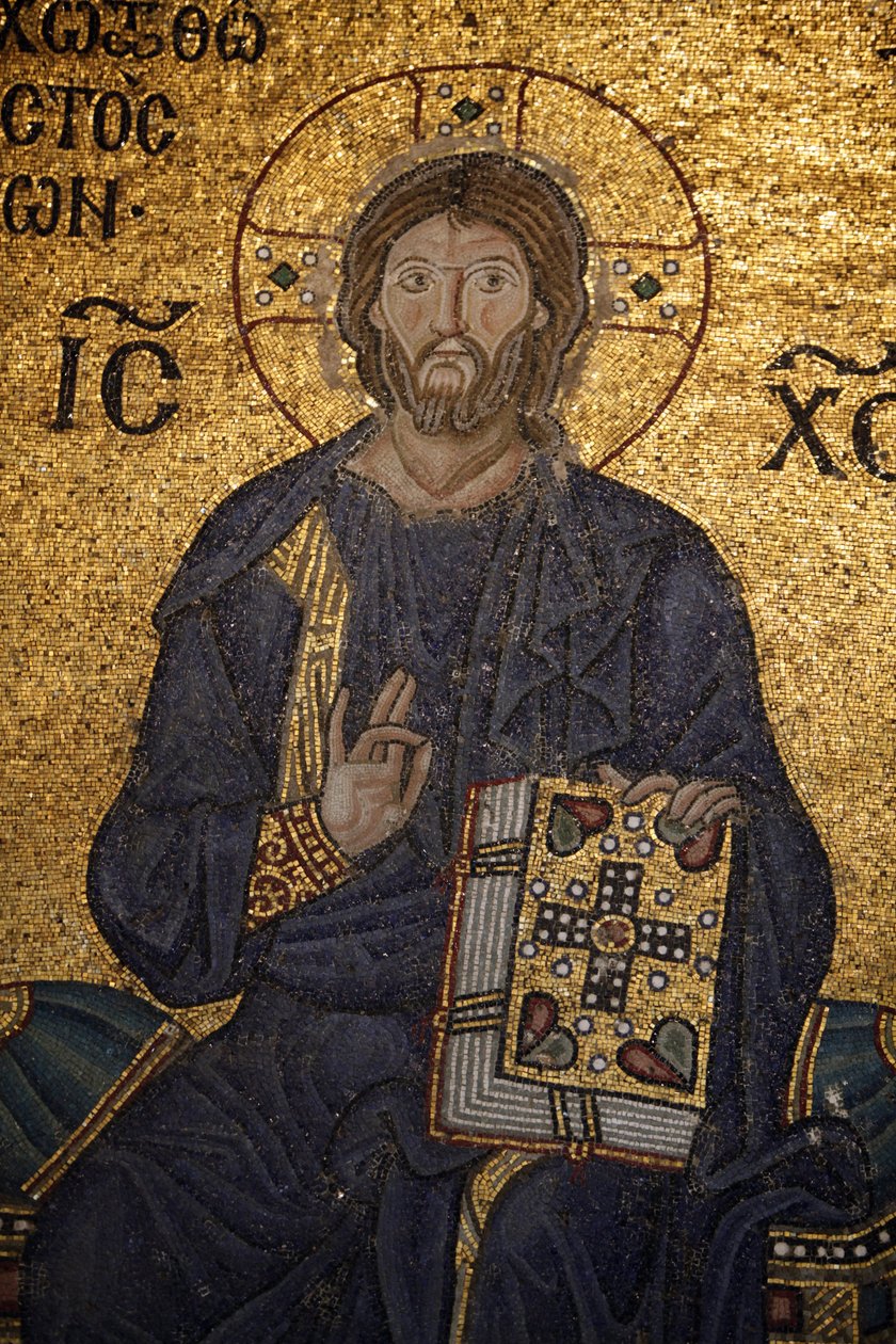 Hagia Sophia mosaik: Jesus velsigner og holder bibelen Istanbul Turquie af Unbekannt