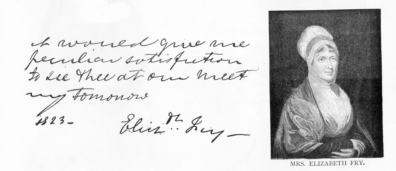 Håndskrift og signatur af Elizabeth Fry af Unbekannt