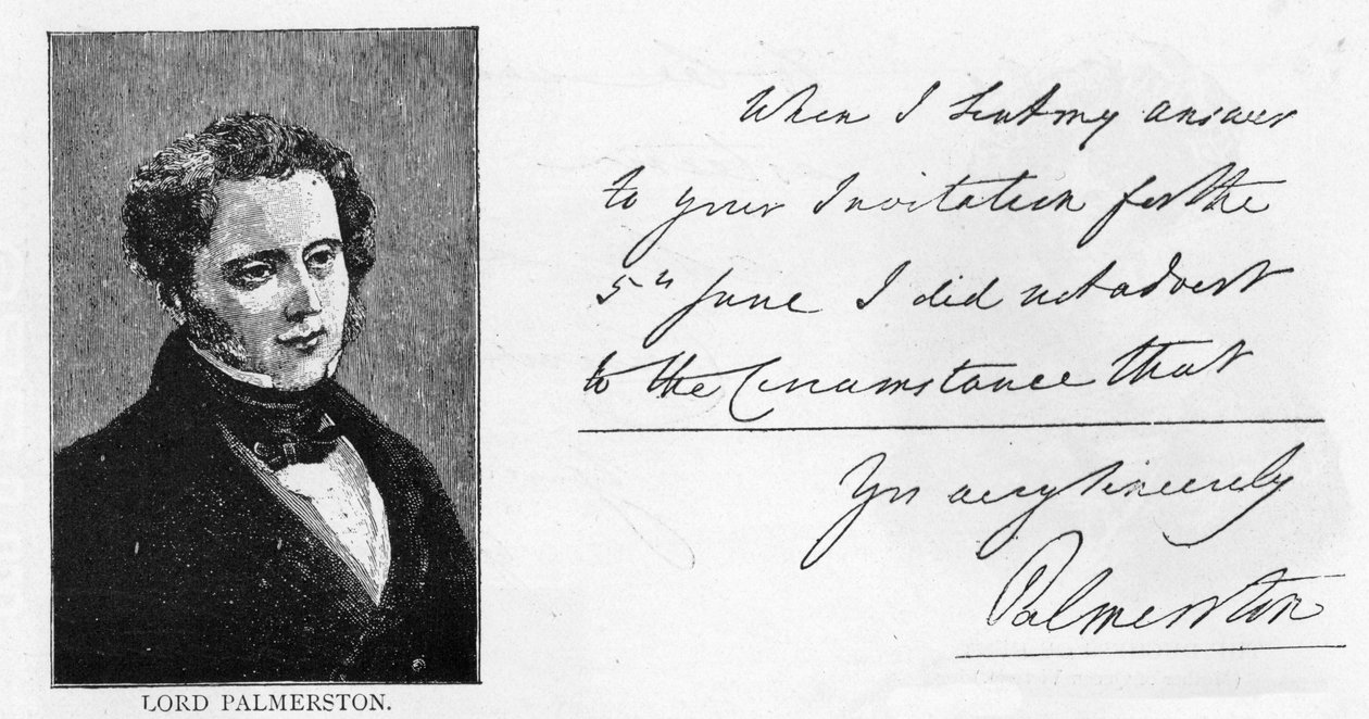 Håndskrift og underskrift af Henry John Temple, 3. Viscount Palmerston (pen & blæk på papir) af Unbekannt