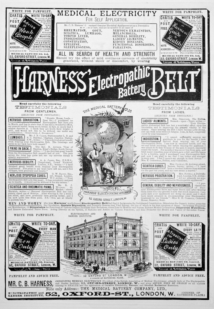 Seleelektropatisk batteribælte-annonce, 1893 af Unbekannt