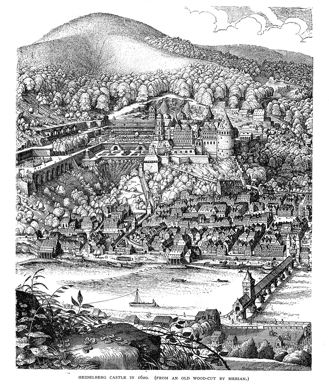 Heidelberg Slot og by set over Neckar-floden, Tyskland, i 1620 af Unbekannt