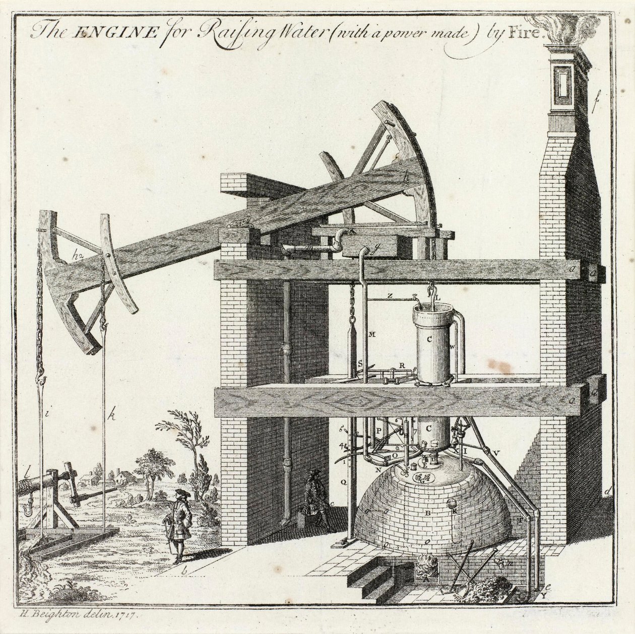 Henry Beightons gravering af Newcomen Engine ved Griff af Unbekannt