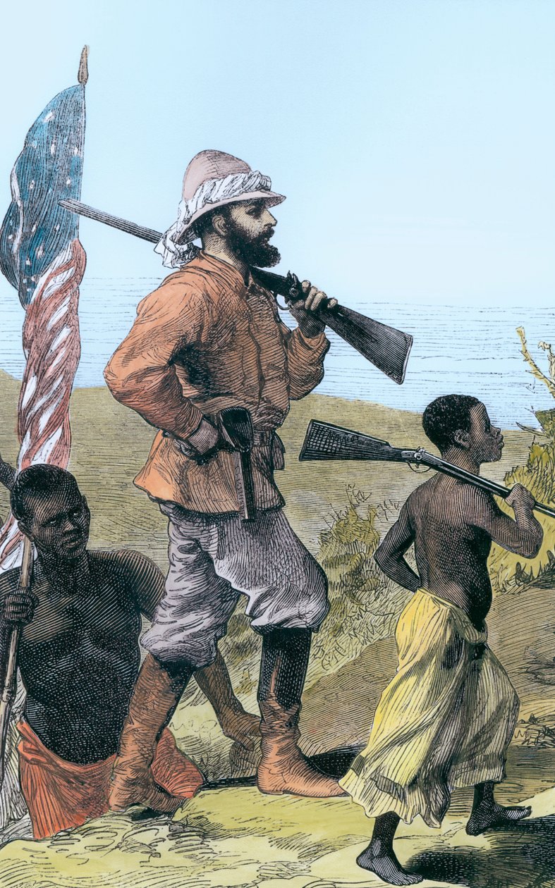 Henry Morton Stanley nærmer sig Tanganyika-søen, Afrika, 1800-tallet af Unbekannt