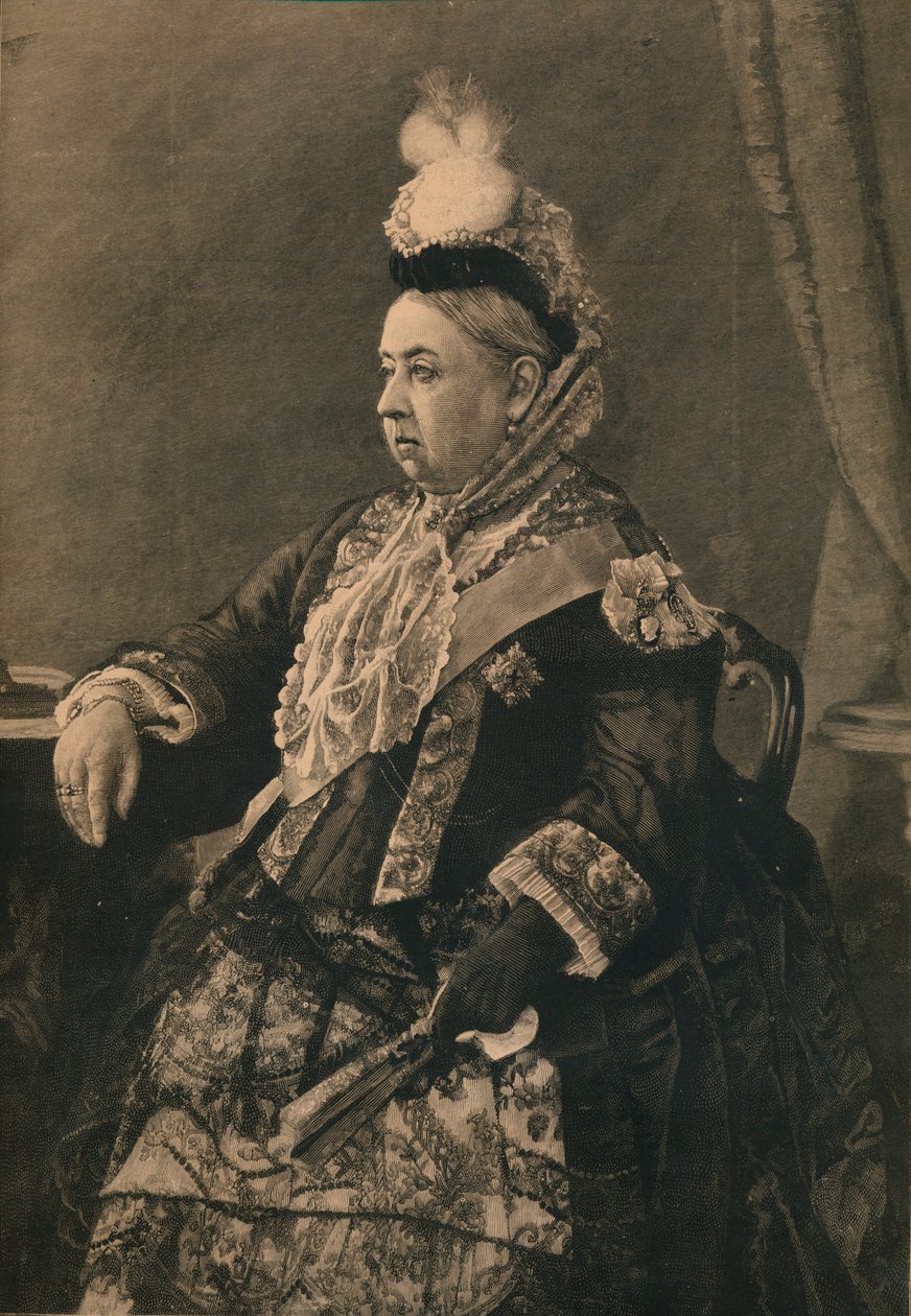 Hendes Majestæt Dronningen i kjolen båret ved jubilæumshøjtideligheden i Westminster Abbey, 1887 af Unbekannt