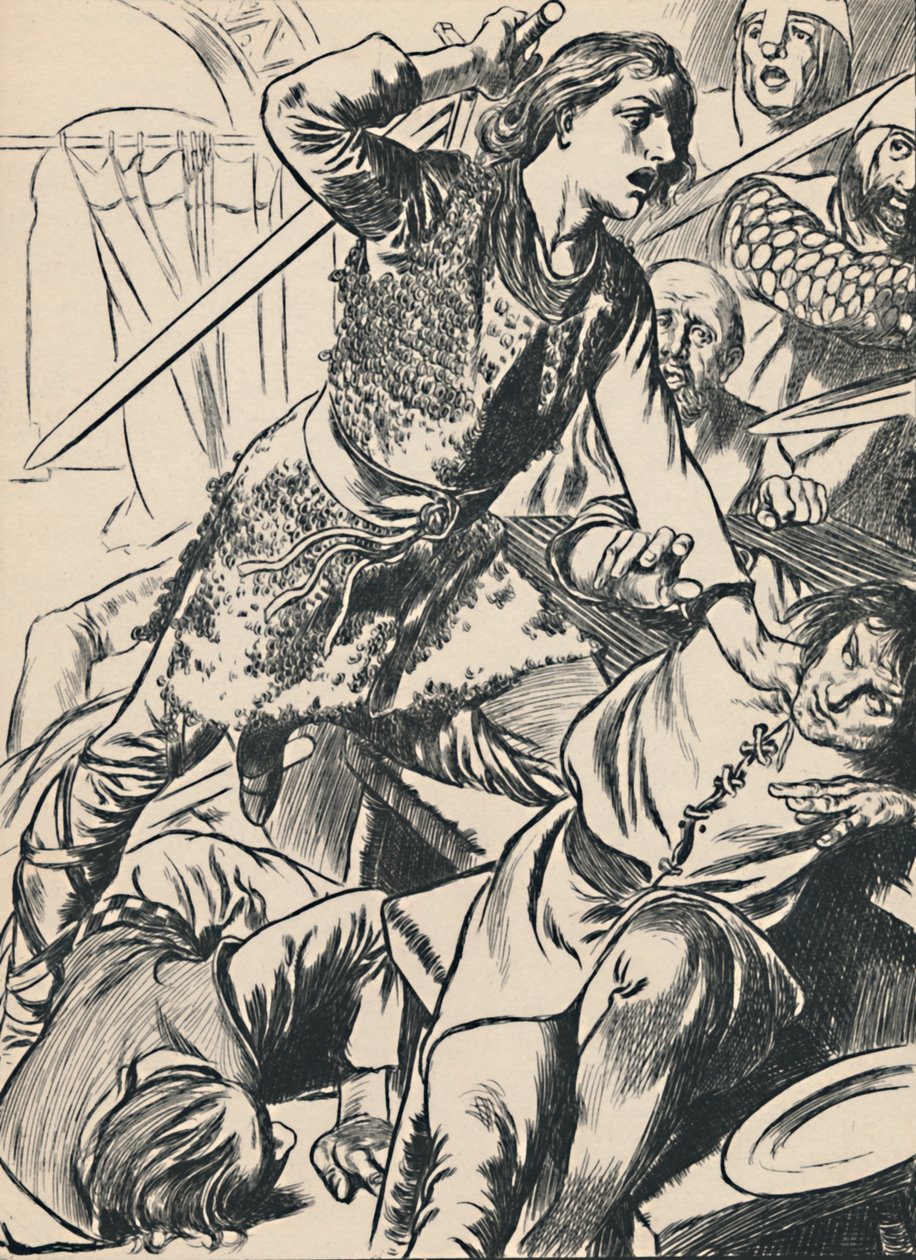 Hereward og hans mænd angriber normannerne, c1907 af Unbekannt