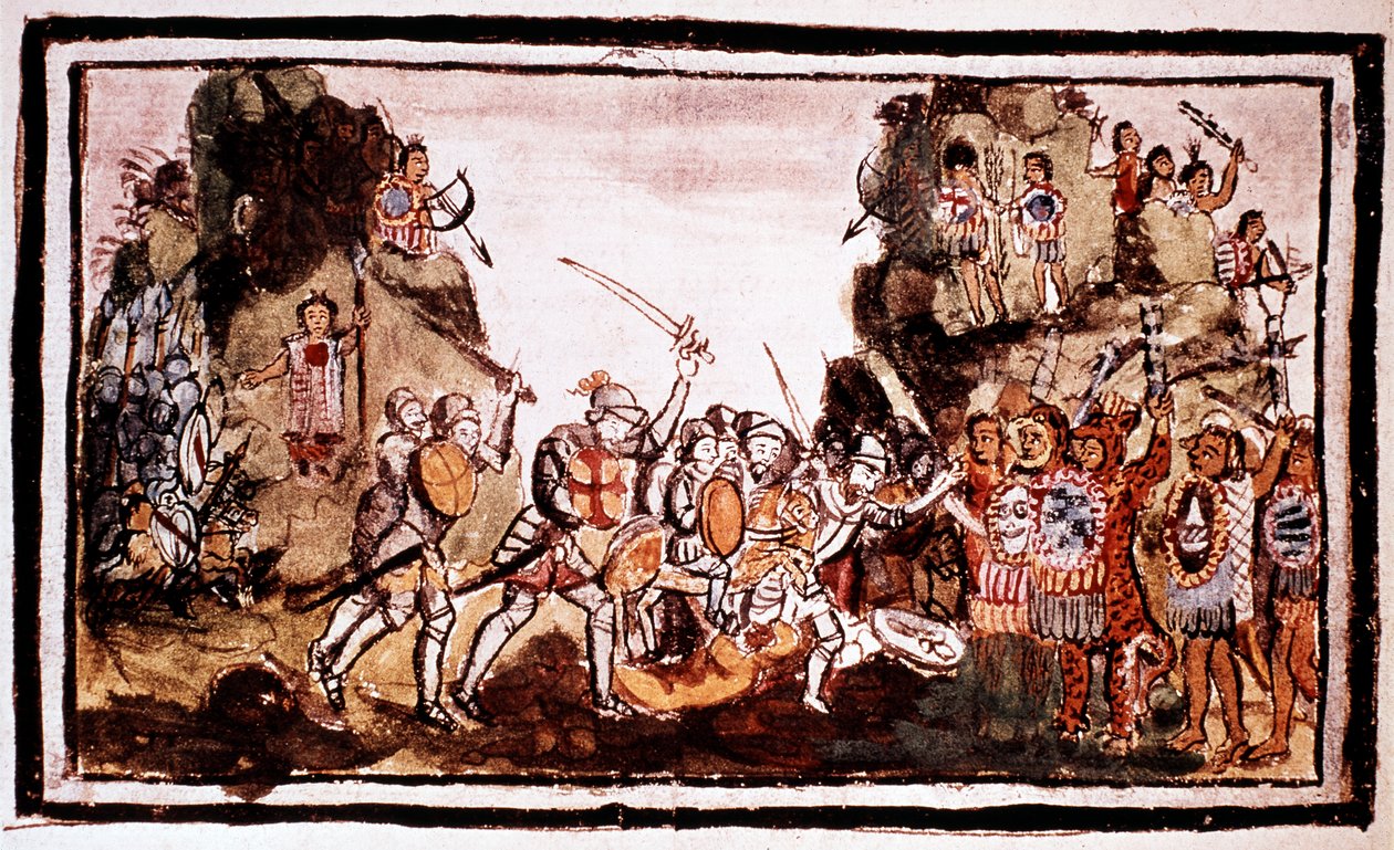 Hernando Cortes Cortez 1485-1547, spansk conquistador, angreb indfødte i Mexico af Unbekannt