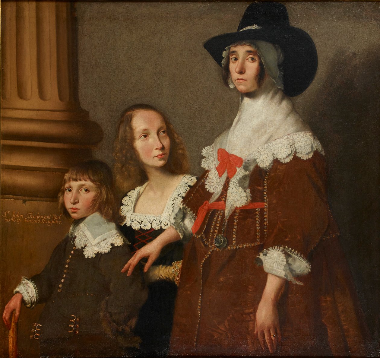 Hester Tradescant og hendes stedbørn, John og Frances, c1644 af Unbekannt
