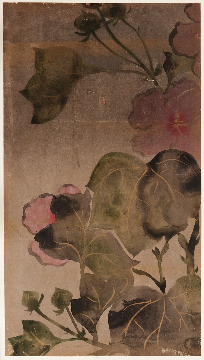 Hibiscus blomster og blade, Edo-perioden, 1615-1868. af Unbekannt
