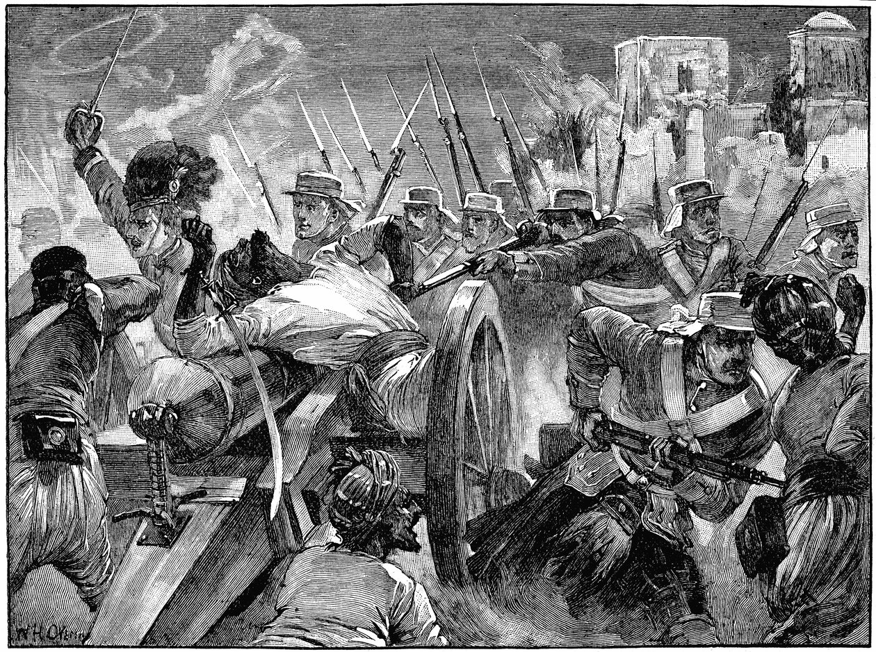 Highlanders fanger mytteristernes våben ved Cawnpore, Indian Myttery, 16. juli 1857 c1895 af Unbekannt