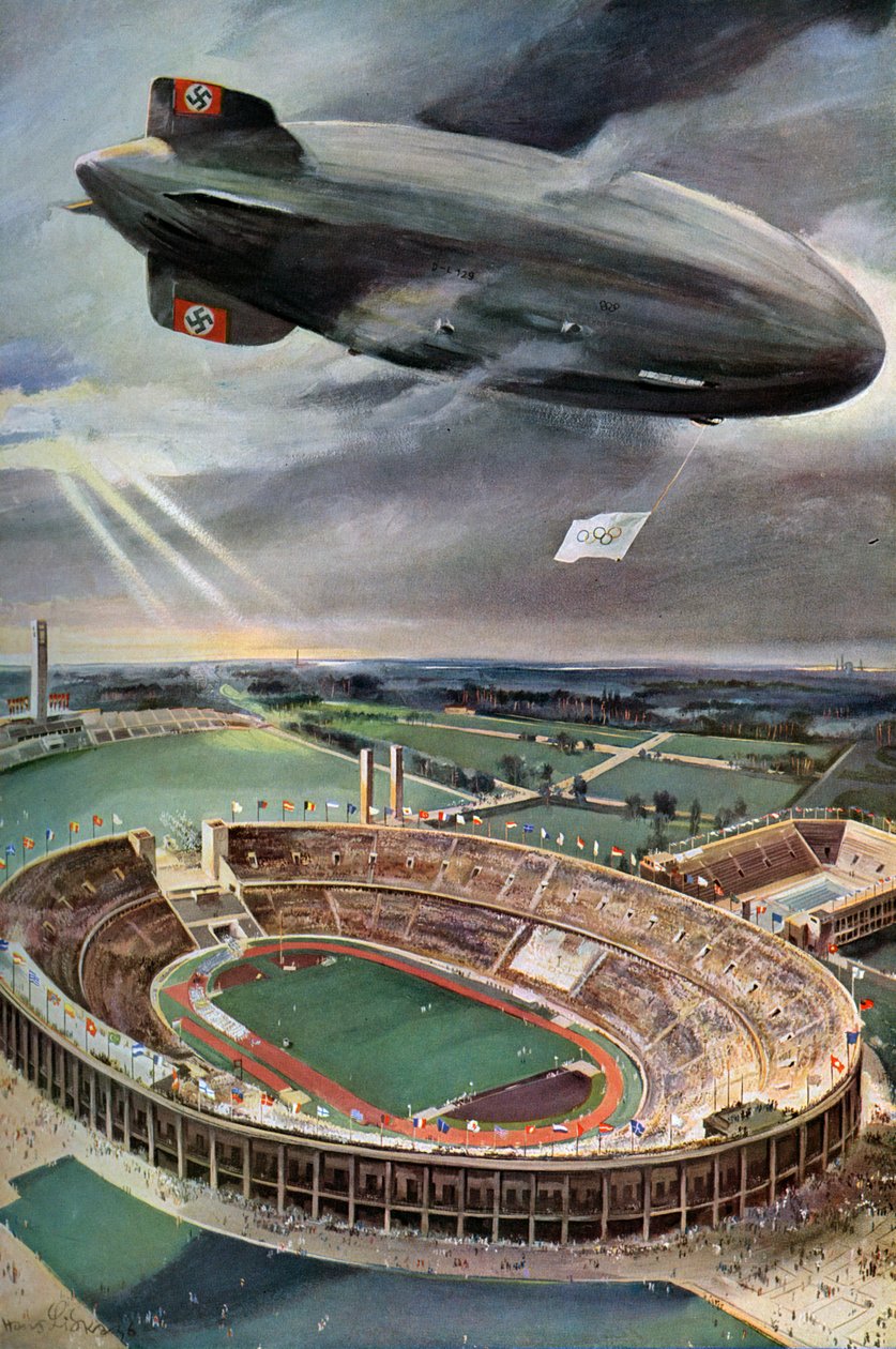Hindenburg zeppelin over Det Olympiske Stadion, Berlin, 1936 af Unbekannt
