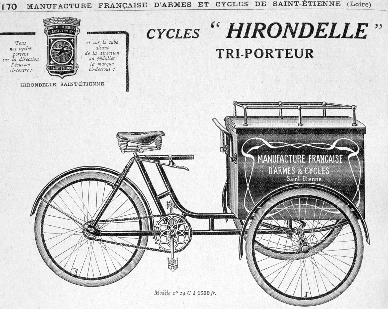 Hirondelle Saint Etienne levering trehjulet annonce, 20. århundrede af Unbekannt