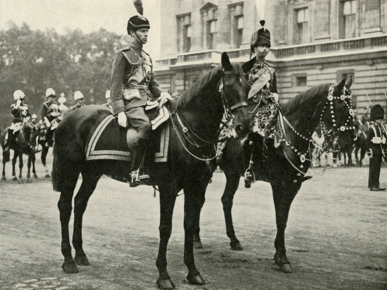 Hans Majestæt med hertugen af Gloucester, ved Trooping the Colour, 1928, 1937. af Unbekannt