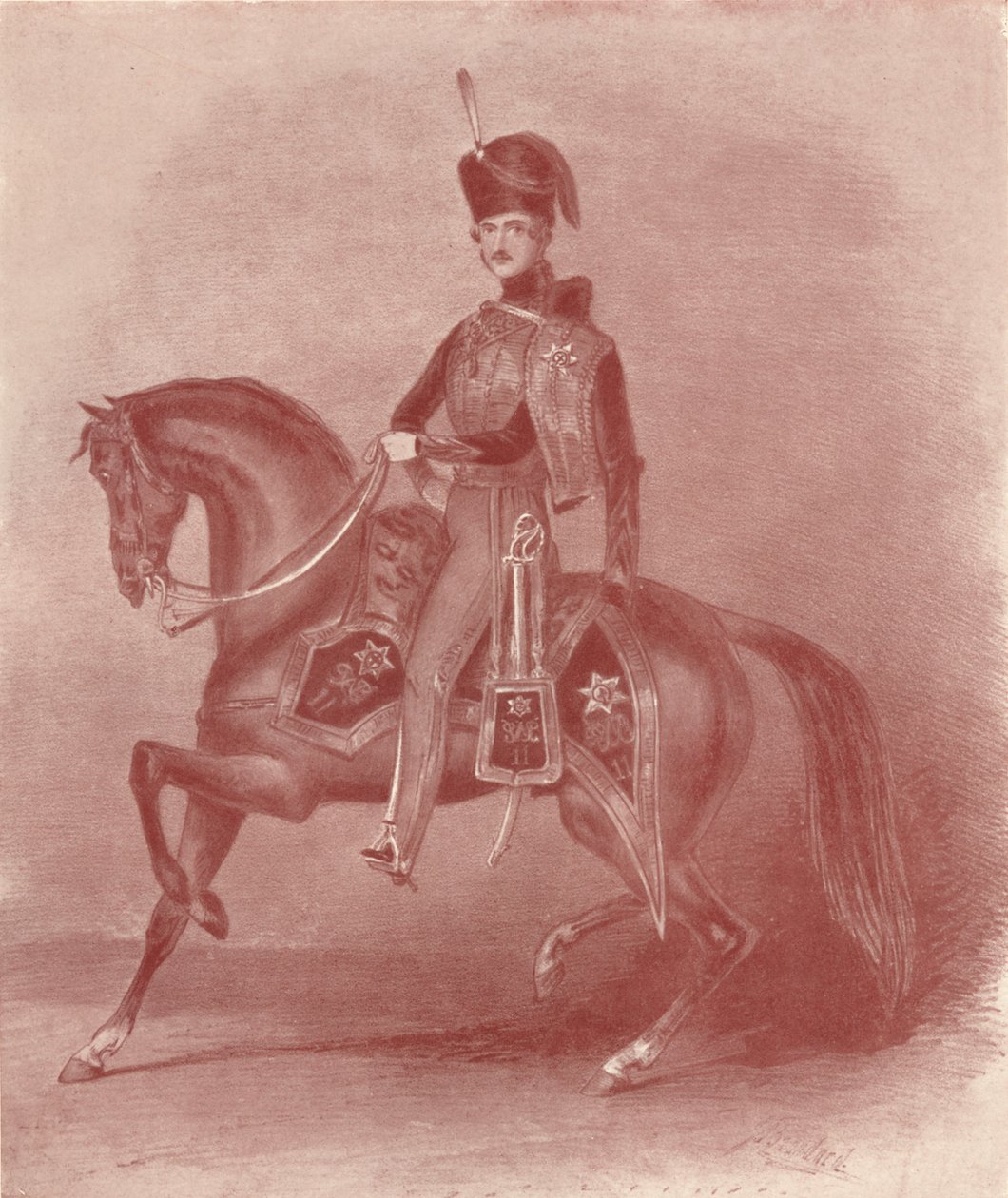 Hans Kongelige Højhed Prins Albert, oberst af de 11. Husarer, 19. århundrede, 1909 af Unbekannt