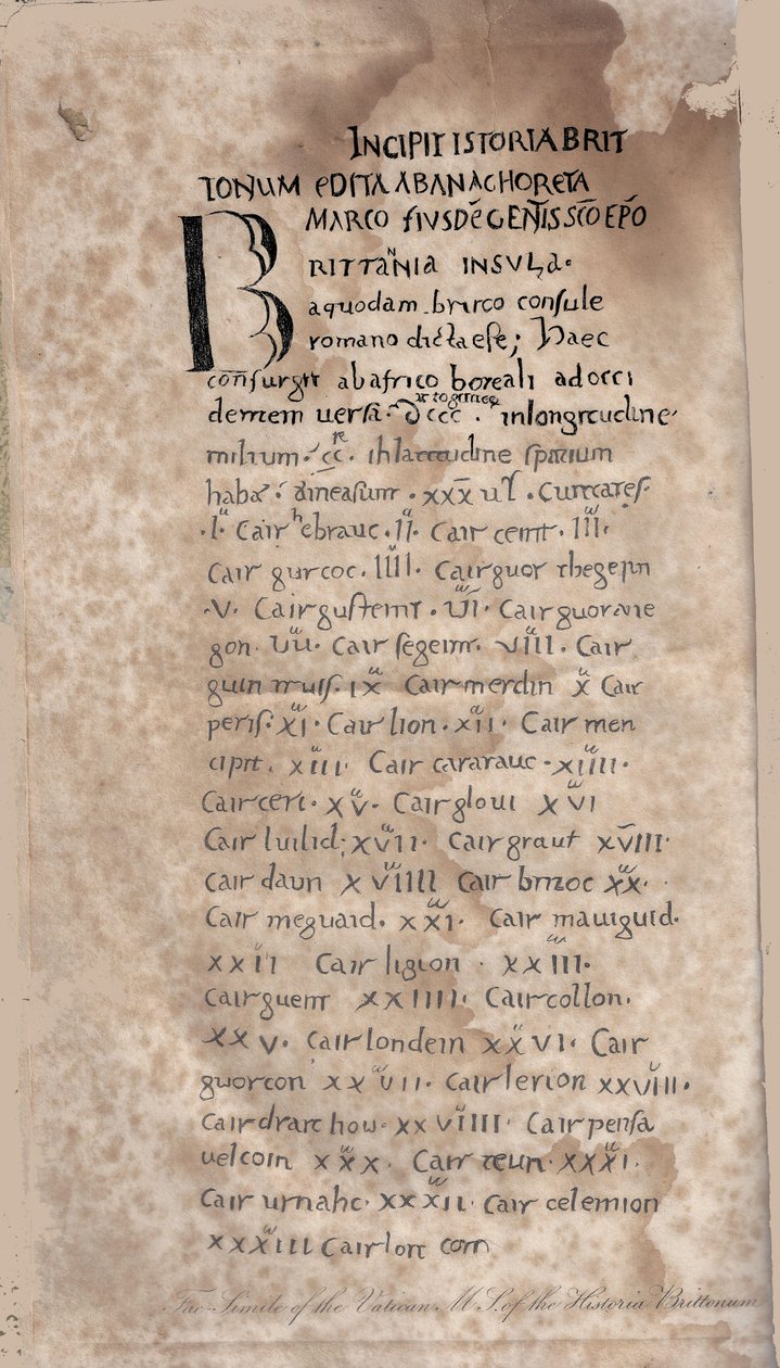 Historia Brittonum af Nennius. Første side af manuskript, 11. århundrede af Unbekannt
