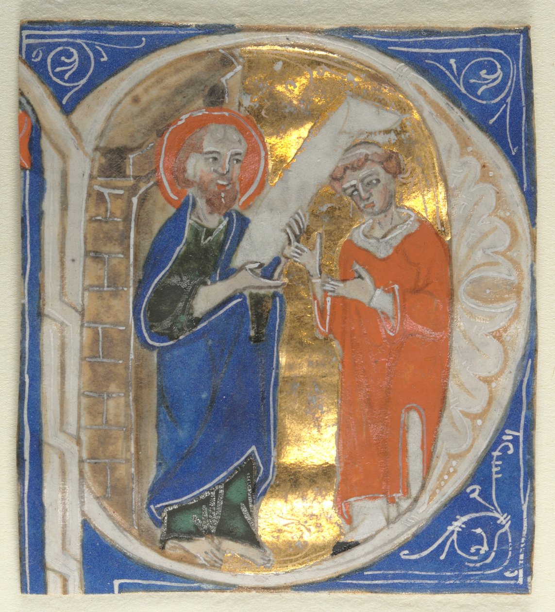 Historikeret indledende udskåret fra en bibel: St. Paul and a Cleric, 1200-tallet. af Unbekannt