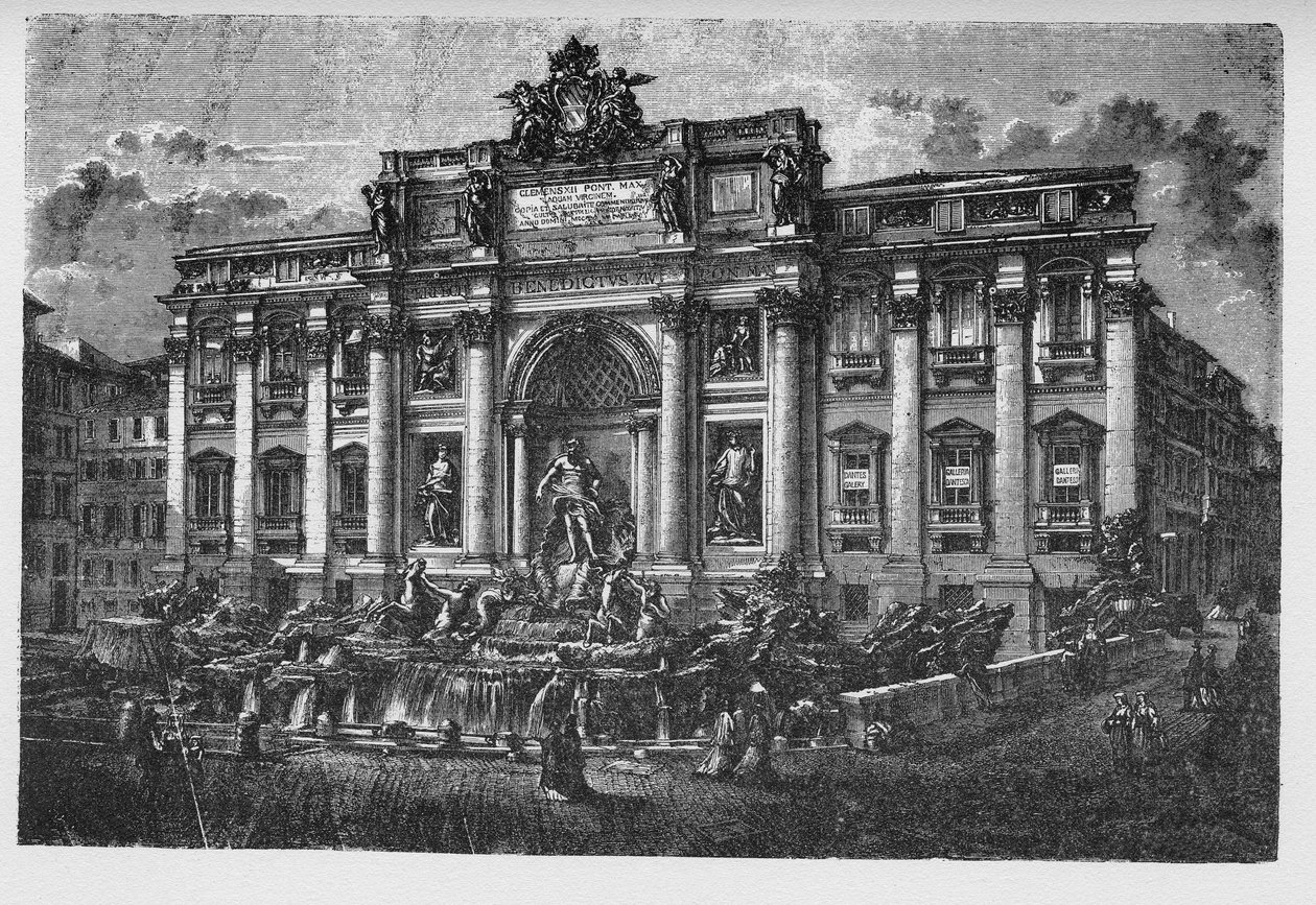 Det gamle Roms historie. Trevi Fountain er et springvand i Trevi-distriktet i Rom, Italien, designet af den italienske arkitekt Nicola Salvi og færdiggjort af Pietro Bracci. af Unbekannt