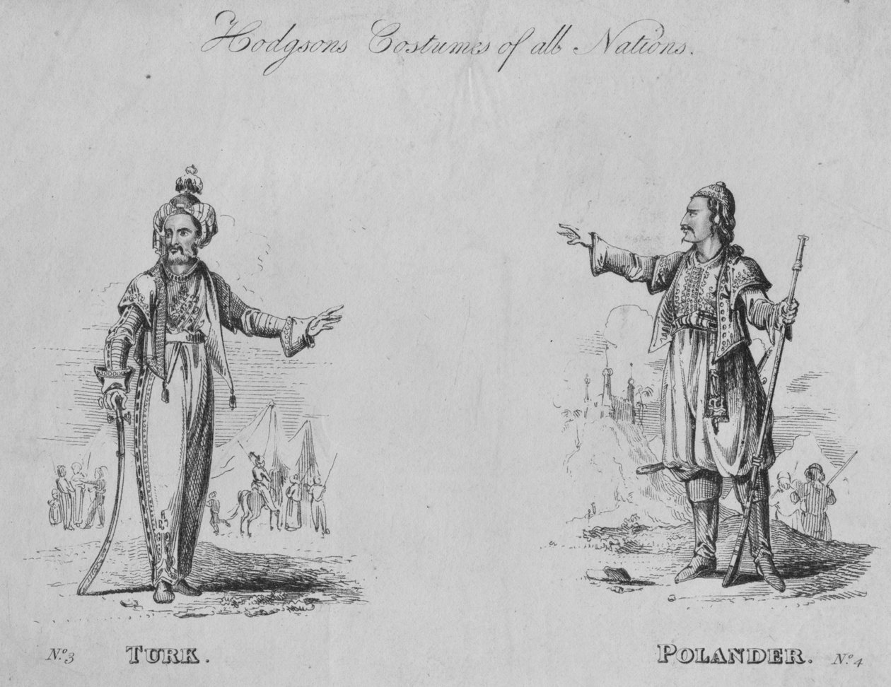 Hodgsons kostumer for alle nationer: nr. 3 - Turk, nr. 4 - Polen, c1822. af Unbekannt