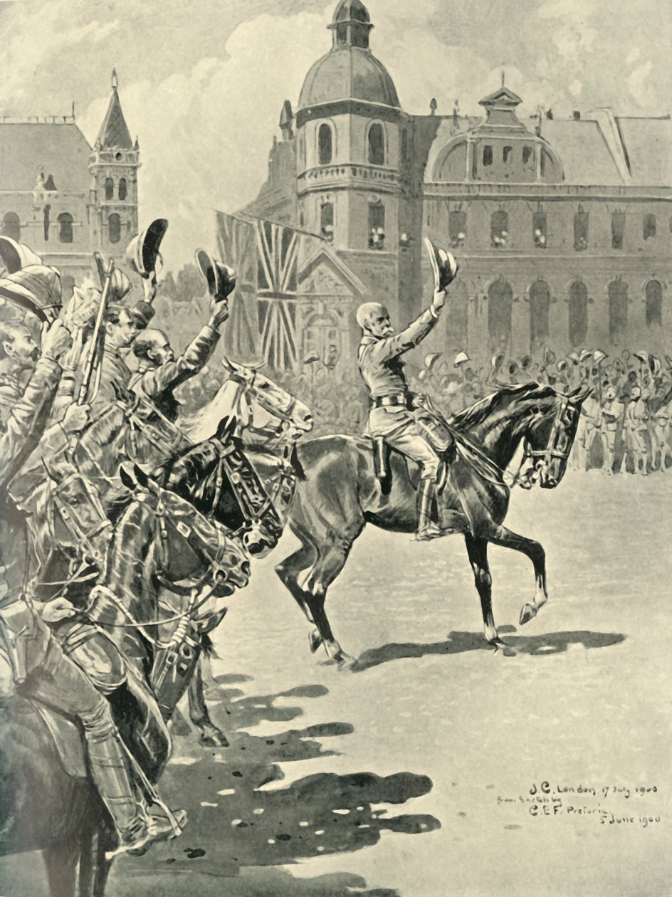 Hejser det britiske flag i Pretoria: Lord Roberts Leading Cheers for the Queen, 1900, 1901. af Unbekannt