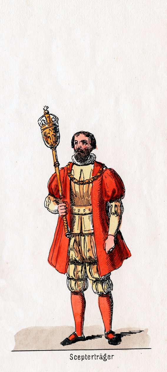 Holder af et scepter, kostumedesign til Shakespeares skuespil, Henry VIII, 1800-tallet af Unbekannt