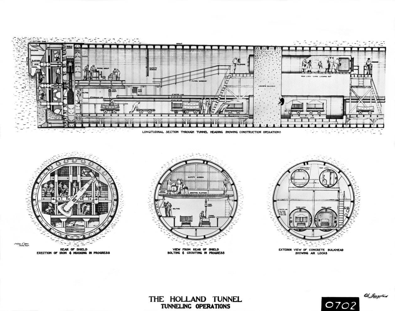 Holland Tunnel Construction (s/h foto) af Unbekannt