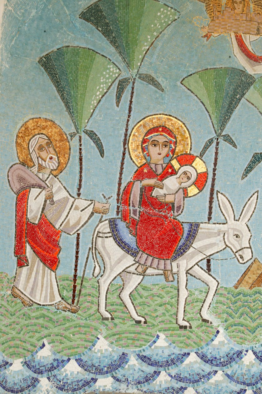 Holy Virgin og Saint John Kame koptisk klosterikon Den hellige familie Egypten - Det syriske kloster af Unbekannt