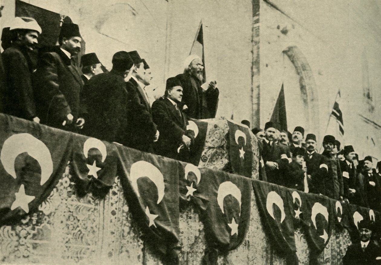 Hellig Krig udtales i Fatih-moskeen, Konstantinopel, 14. november 1914, c1920. af Unbekannt
