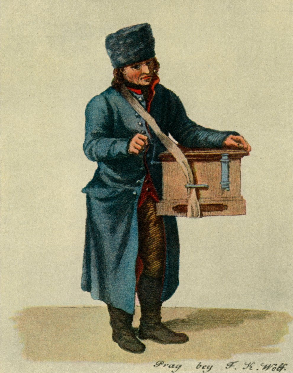 Hooked harpe og tønde-orgel. Typer af Prag-musikere, 1948 af Unbekannt