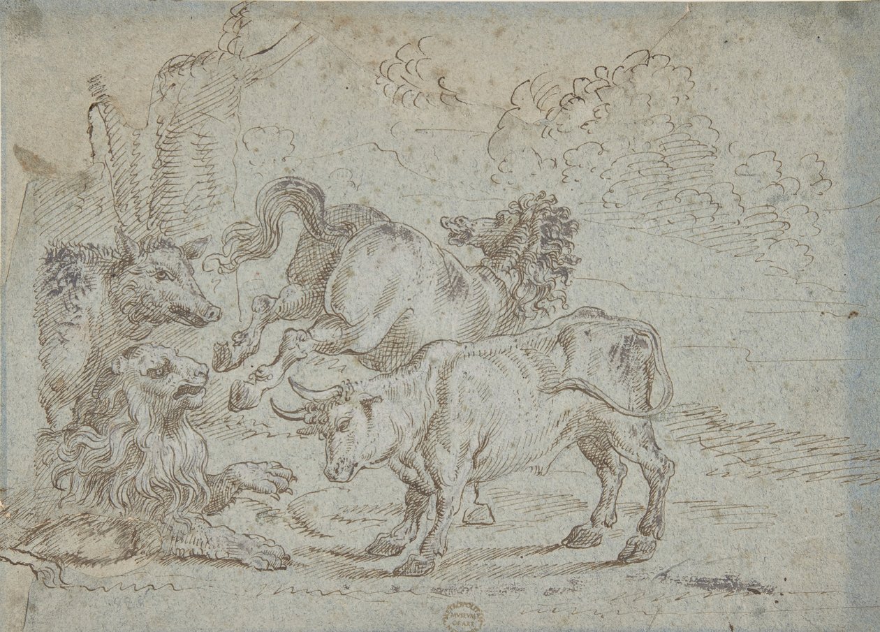 Hest, Tyr, Løve og Orne, 1600-tallet. af Unbekannt