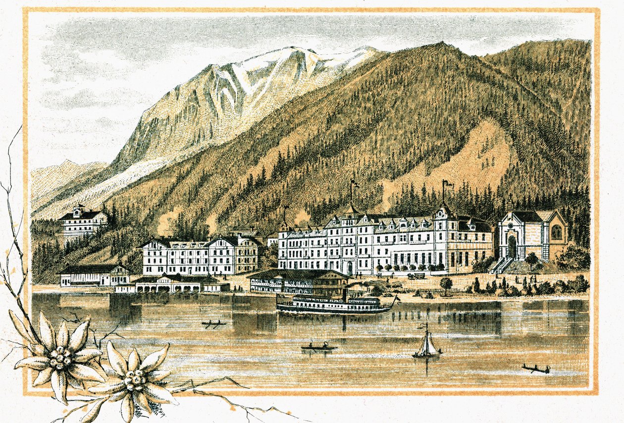 Hotel Scholastika langs Achensee Achen Tyrol Østrig omkring 1900 af Unbekannt