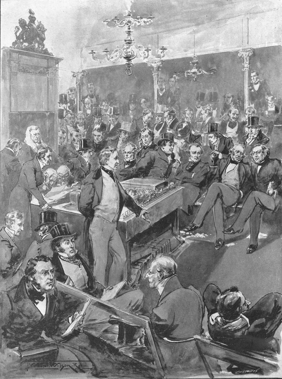 Underhuset, 1846: Robert Peel annoncerer sin konvertering til frihandelsprincipper..., 1901. af Unbekannt