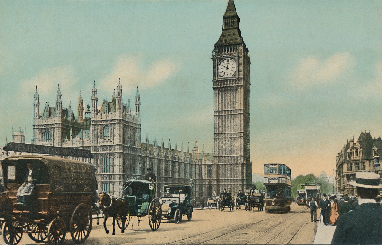 Houses of Parliament og Westminster Bridge, London, omkring 1900-tallet. af Unbekannt