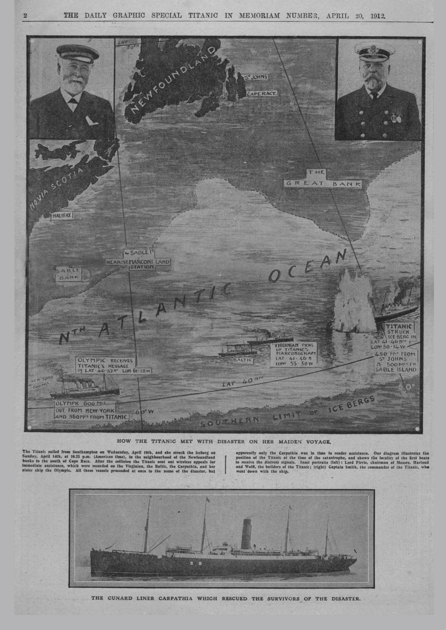 Hvordan Titanic mødte katastrofe... og The Cunard liner Carpathia..., 20. april 1912. af Unbekannt
