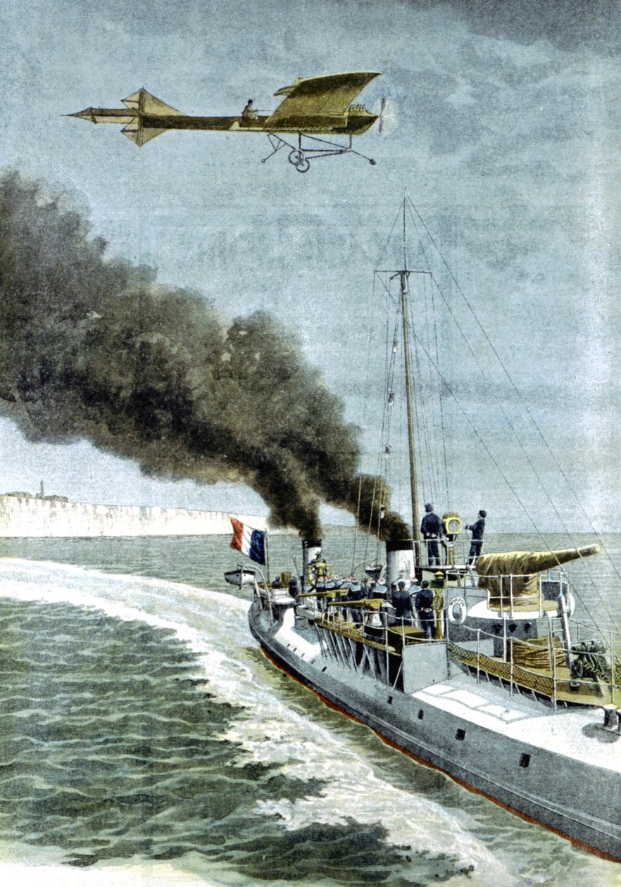 Hubert Latham forsøgte at flyve sit Antoinette monoplan over Den Engelske Kanal, 1909 af Unbekannt