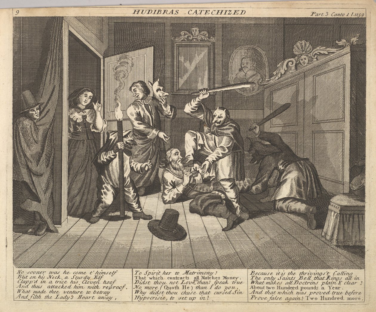 Hudibras Catechized Plate 9: Illustrationer til Samuel Butlers Hudibras, 1725-30. af Unbekannt