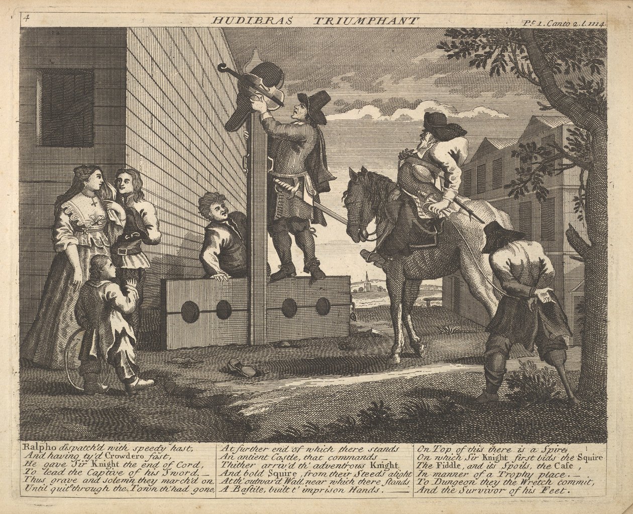 Hudibras Triumphant Plate 4: Illustrationer til Samuel Butlers Hudibras, 1725-30. af Unbekannt