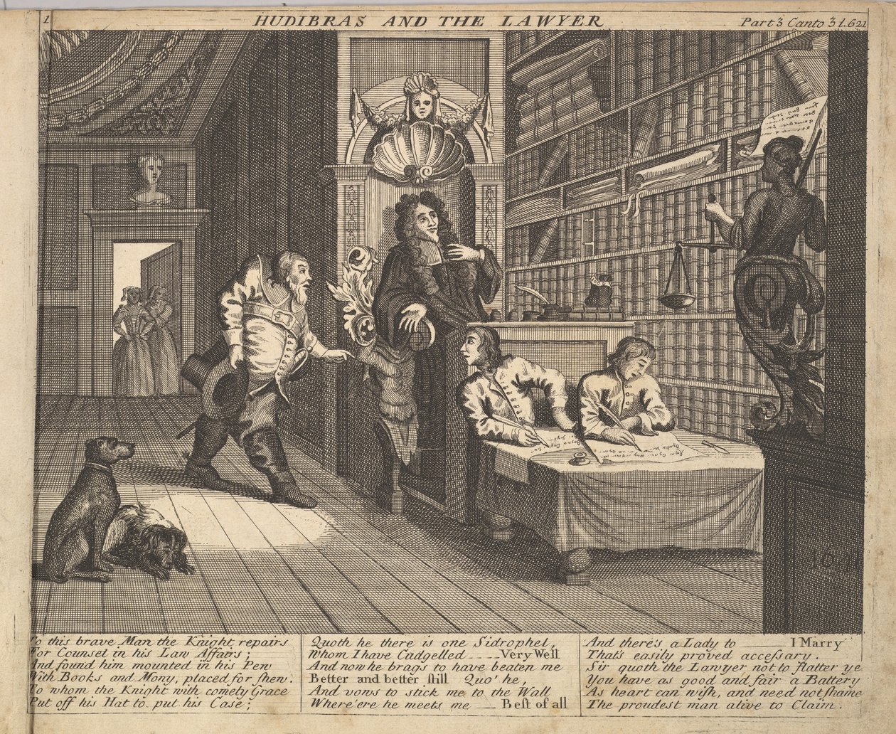 Hudibras and the Lawyer Plate 12: Illustrationer til Samuel Butlers Hudibras, 1725-30. af Unbekannt