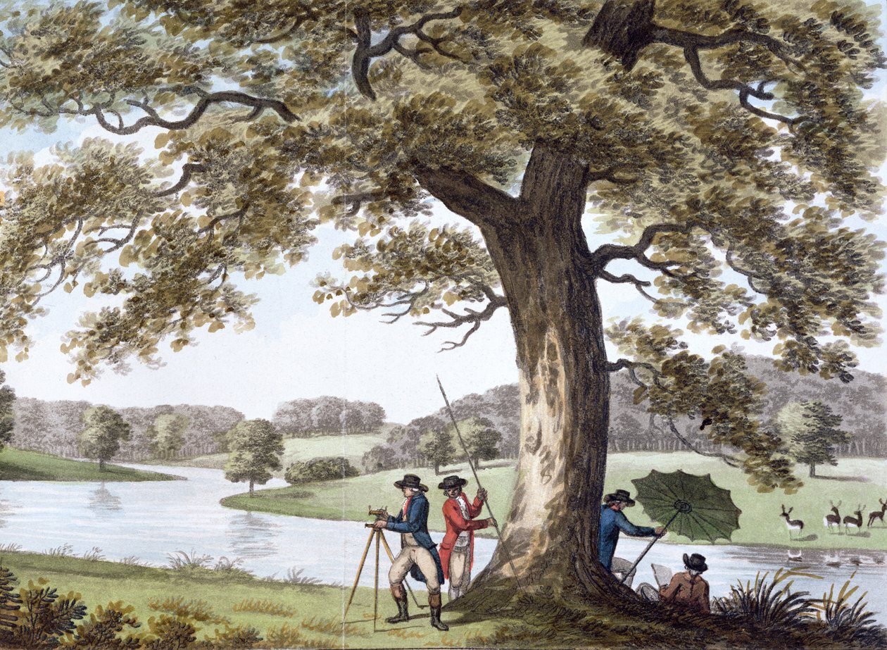 Humphry Repton opmåling med en teodolit, slutningen af det 18.-begyndelsen af det 19. århundrede af Unbekannt