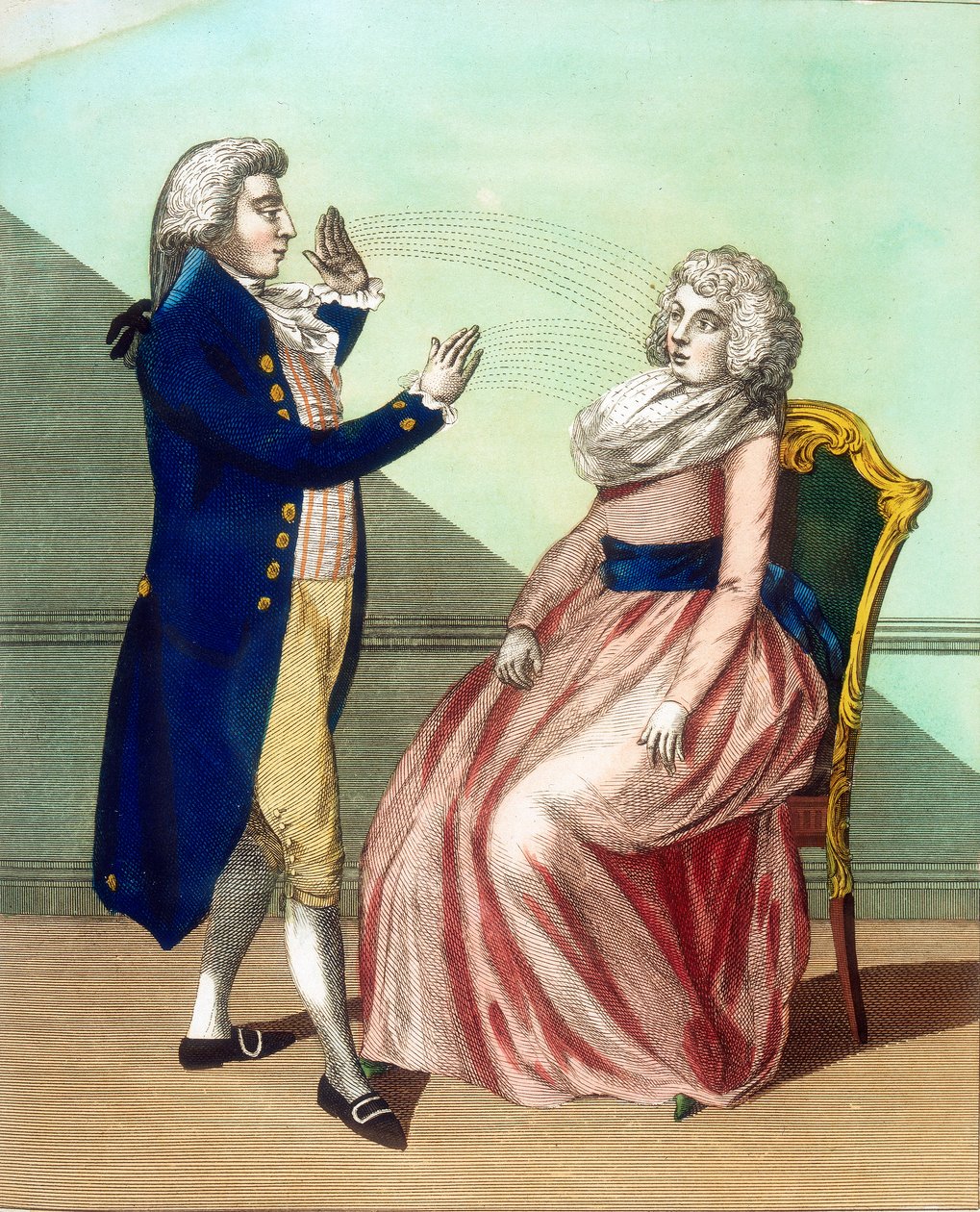 Hypnotisør hypnotiserer en patient, c1795 af Unbekannt
