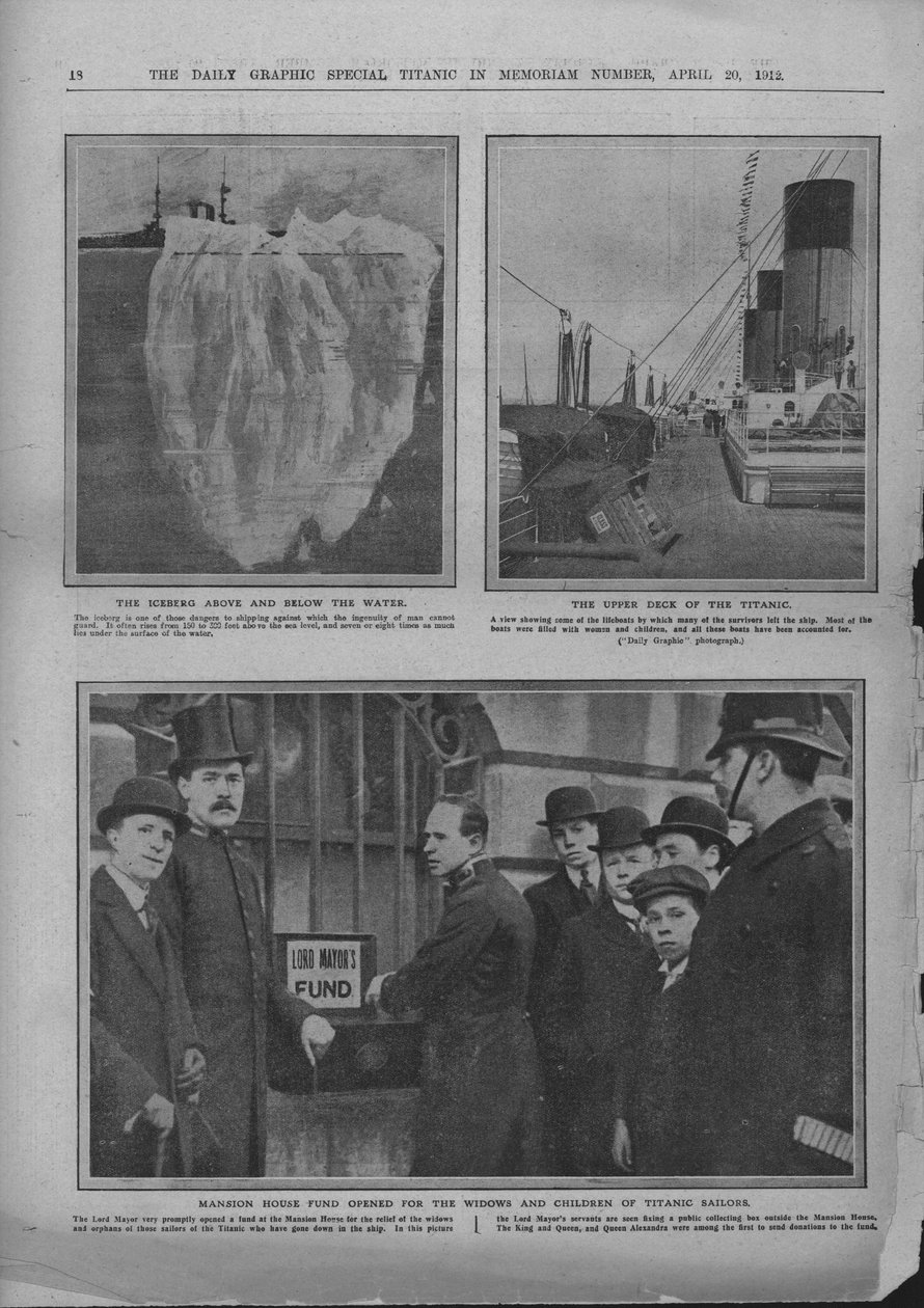 Isbjerg, øverste dæk af Titanic og Mansion House-fonden, 20. april 1912. af Unbekannt