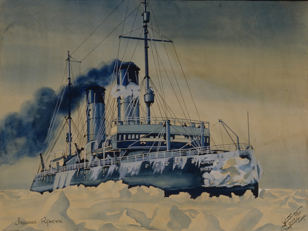 Isbryder Krasin blandt isflager i Barentshavet, 1932 af Unbekannt