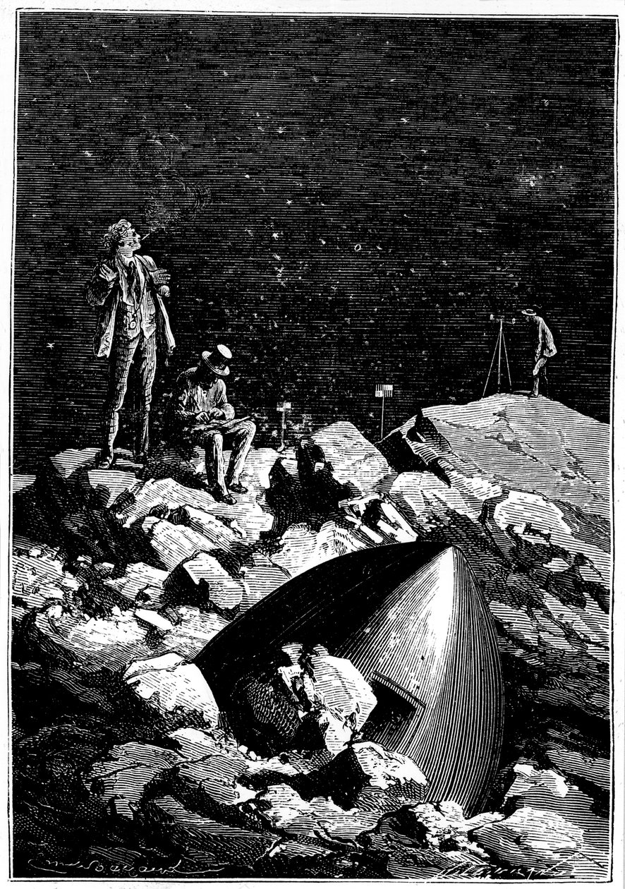 Illustration fra Fra Jorden til Månen af ​​Jules Verne, 1865 af Unbekannt