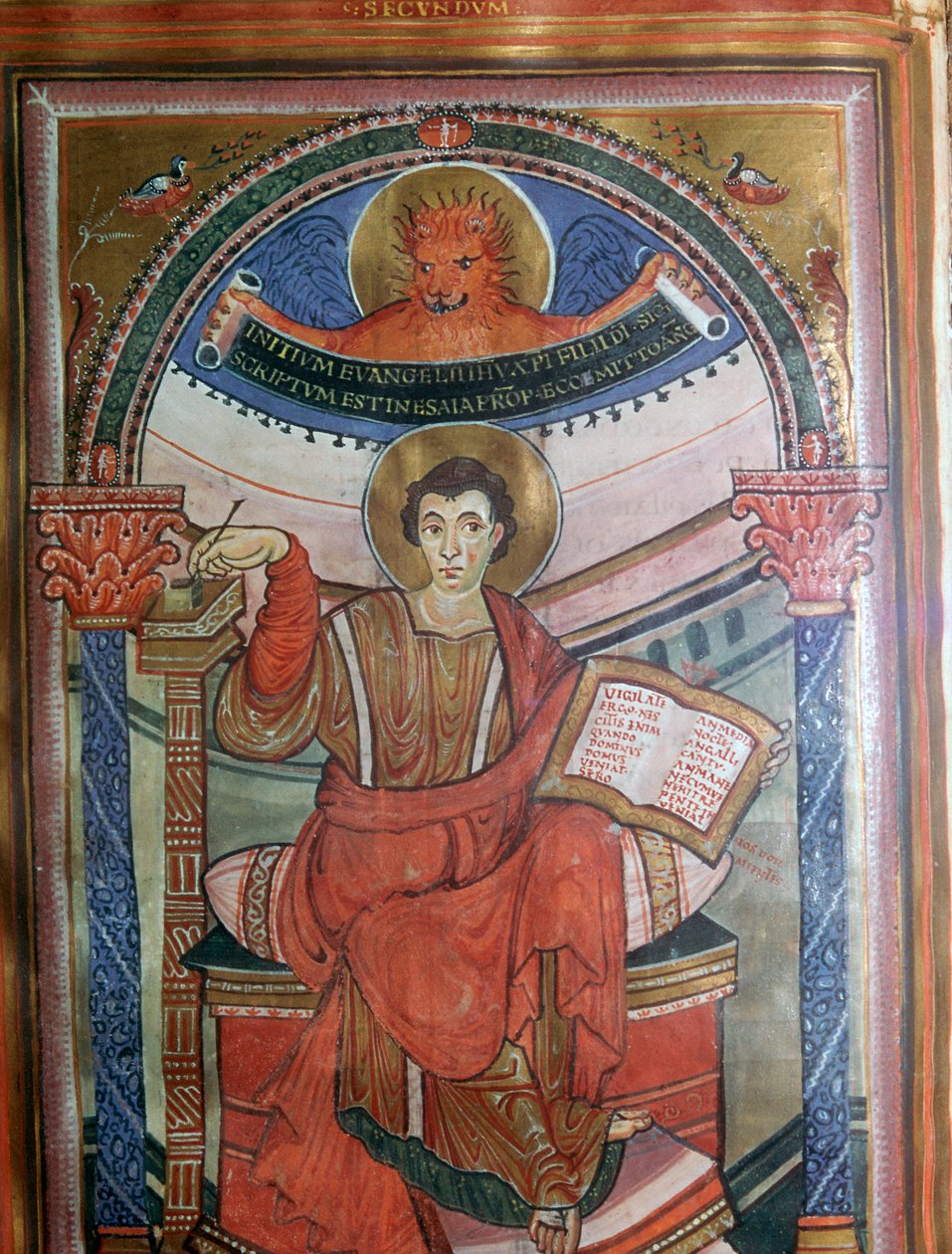 Illustration af Markus, der holder sit evangelium, 8. århundrede af Unbekannt