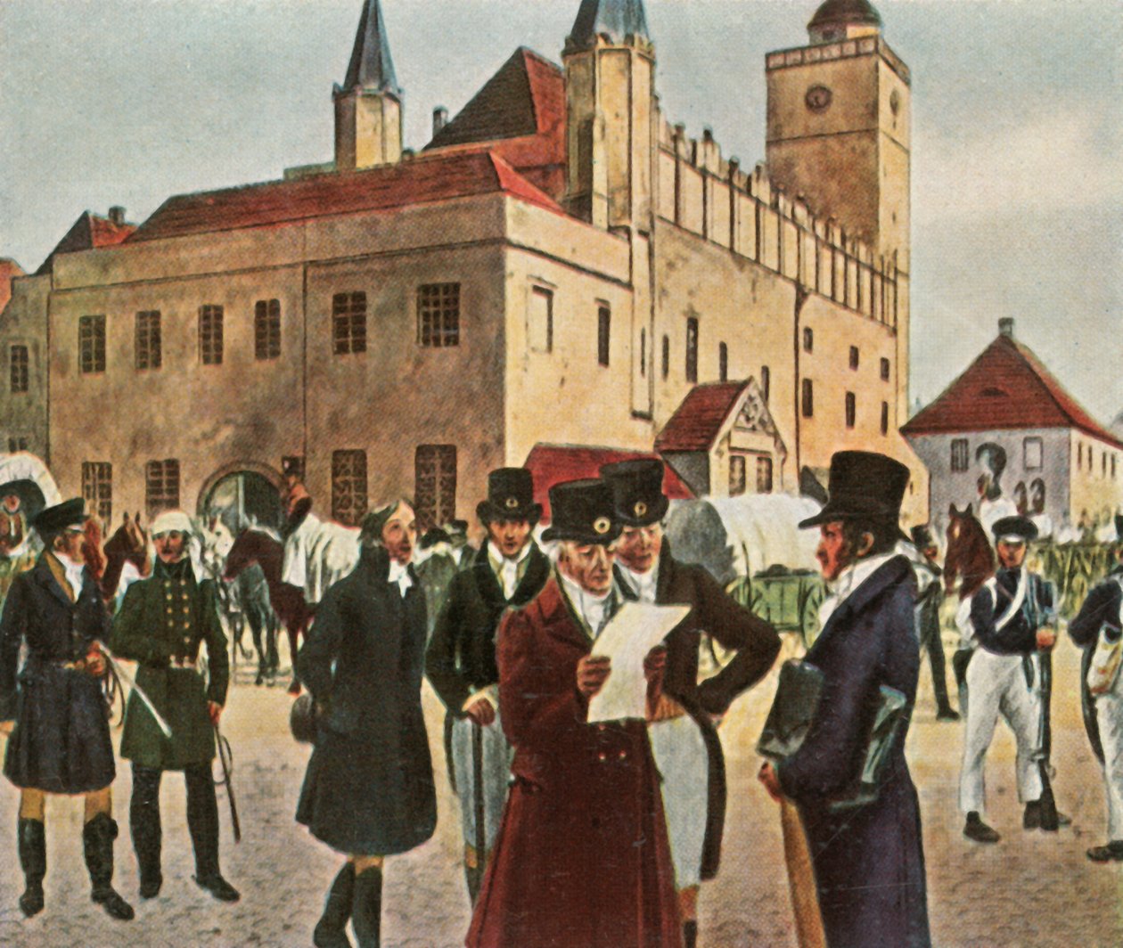 Foran rådhuset i Reichenbach i Schlesien under våbenhvilen, 1813, 1936. af Unbekannt