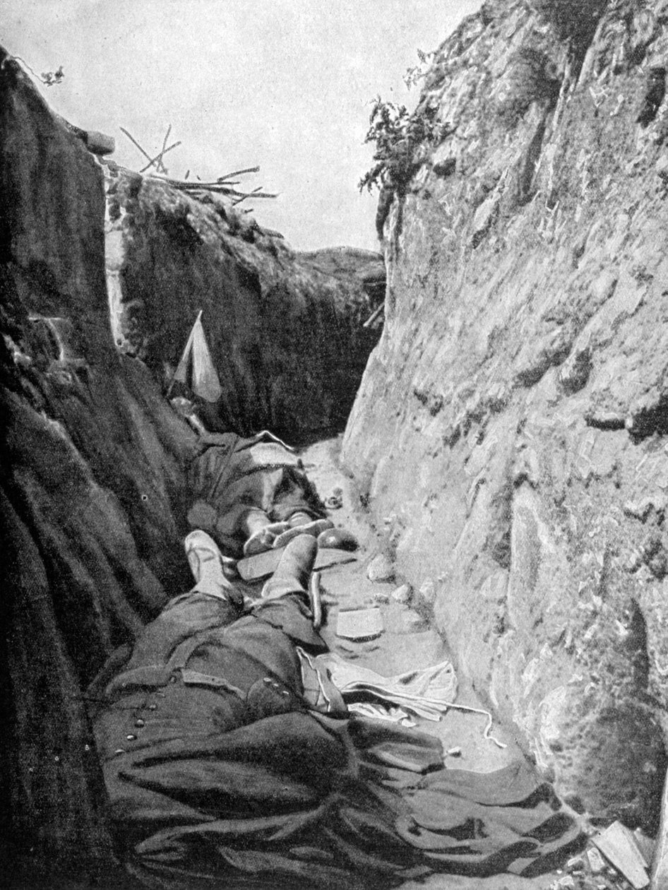 I en af skyttegravene i Quennevières, Slaget ved Champagne, 1915 af Unbekannt